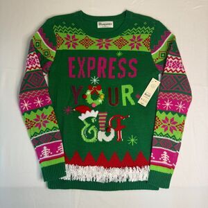 No Boundaries Express Your Elf NWT Ugly Christmas Sweater Juniors S (4-6)